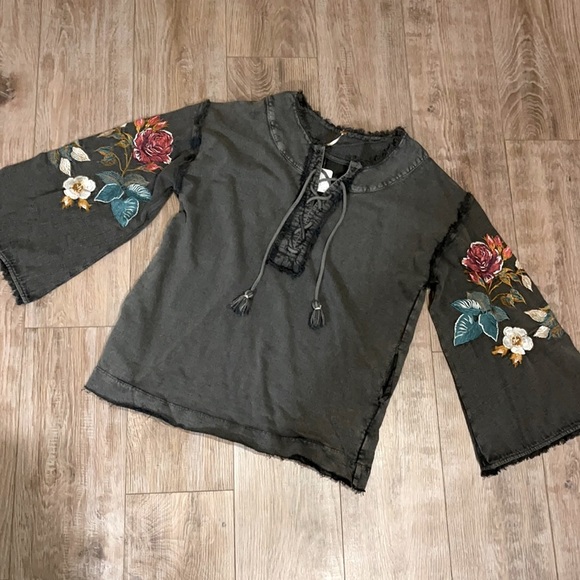 Free People Boho Embroidered Bell Sleeve Sweatshirt - Picture 6 of 10